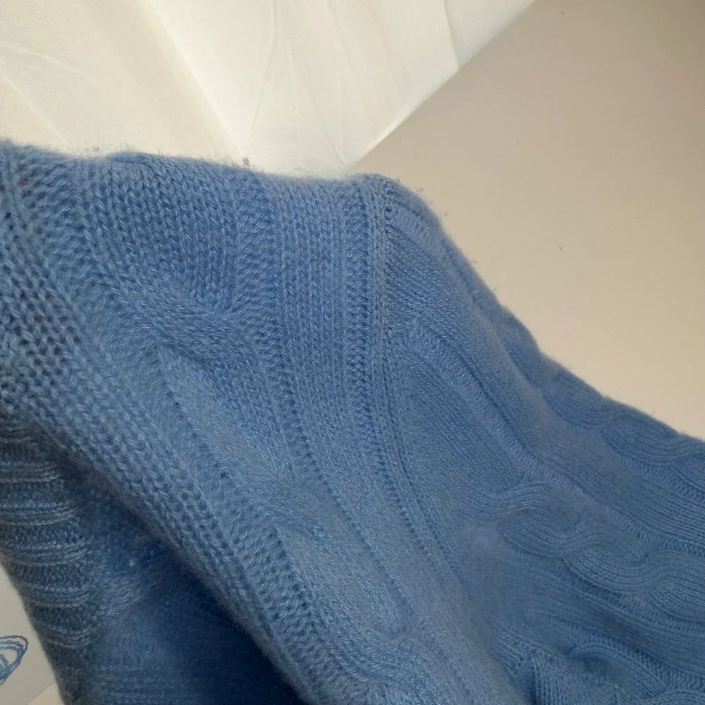 NWD Joie 100% Cashmere Cable Knit Crewneck Sweater Blue Womens Size Large Luxury
